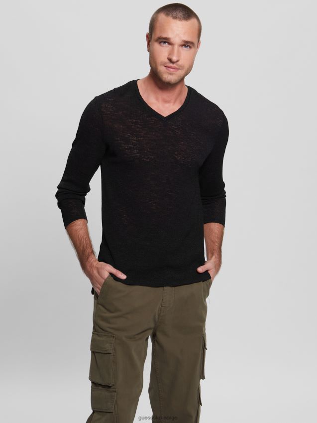 Guess langermet gasbind t-skjorte kulsort kulsvart menn F0LJ8010341