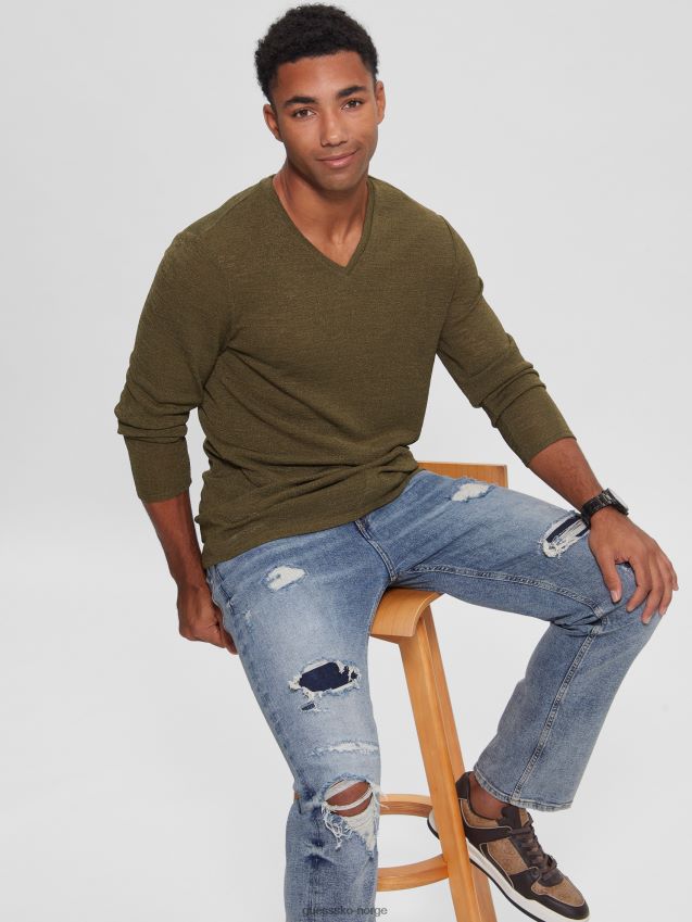 Guess langermet gasbind t-skjorte oliven morgen oliven morgen menn F0LJ8010497