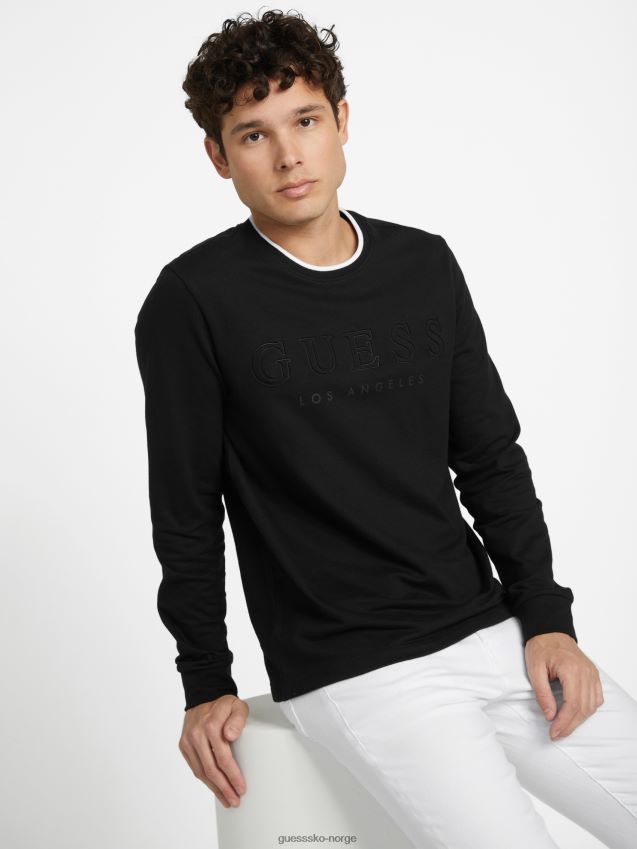 Guess langermet kalico-logo t-skjorte kulsort kulsvart menn F0LJ808224