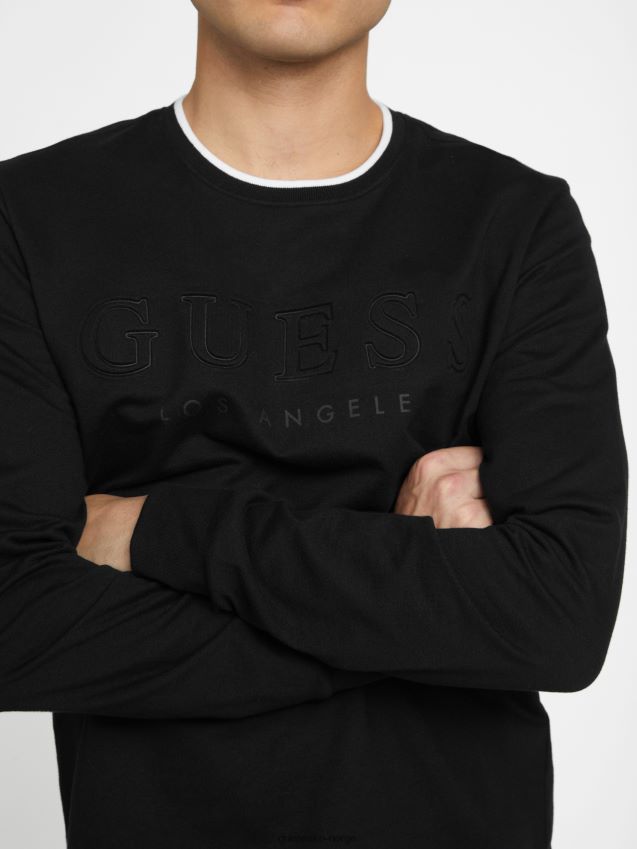 Guess langermet kalico-logo t-skjorte kulsort kulsvart menn F0LJ808224