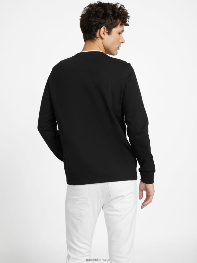 Guess langermet kalico-logo t-skjorte kulsort kulsvart menn F0LJ808224