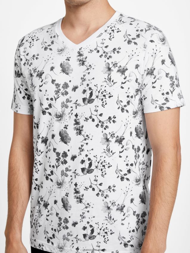 Guess lennard floral v-hals t-skjorte ren hvit Ren hvit menn F0LJ808430