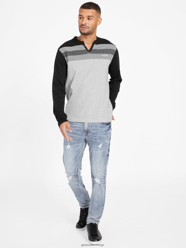 Guess lennox color-block langermet t-skjorte jet black multi jet black multi menn F0LJ808449
