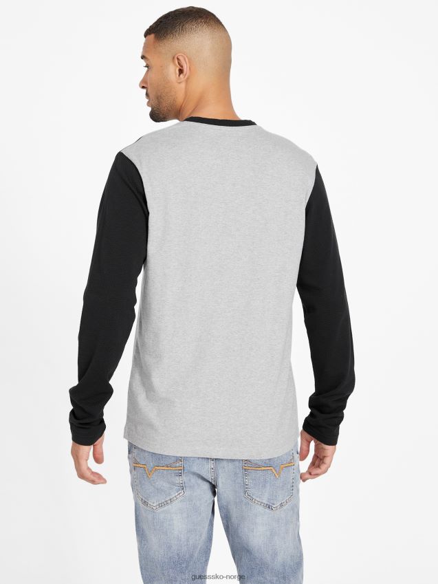 Guess lennox color-block langermet t-skjorte jet black multi jet black multi menn F0LJ808449