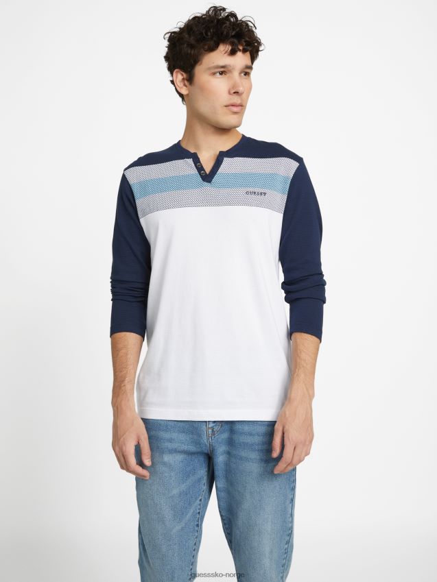 Guess lennox color-block langermet t-skjorte silkeblå multi silkeblå multi menn F0LJ808598