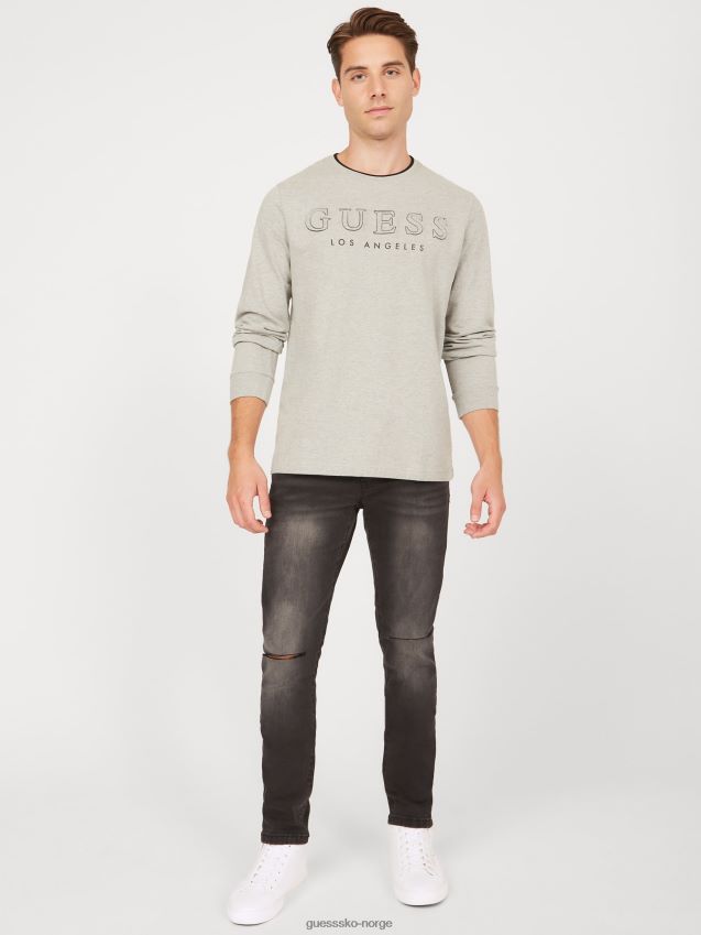 Guess lys gråmelert kalico-logo langermet t-skjorte lys gråmelert menn F0LJ808159