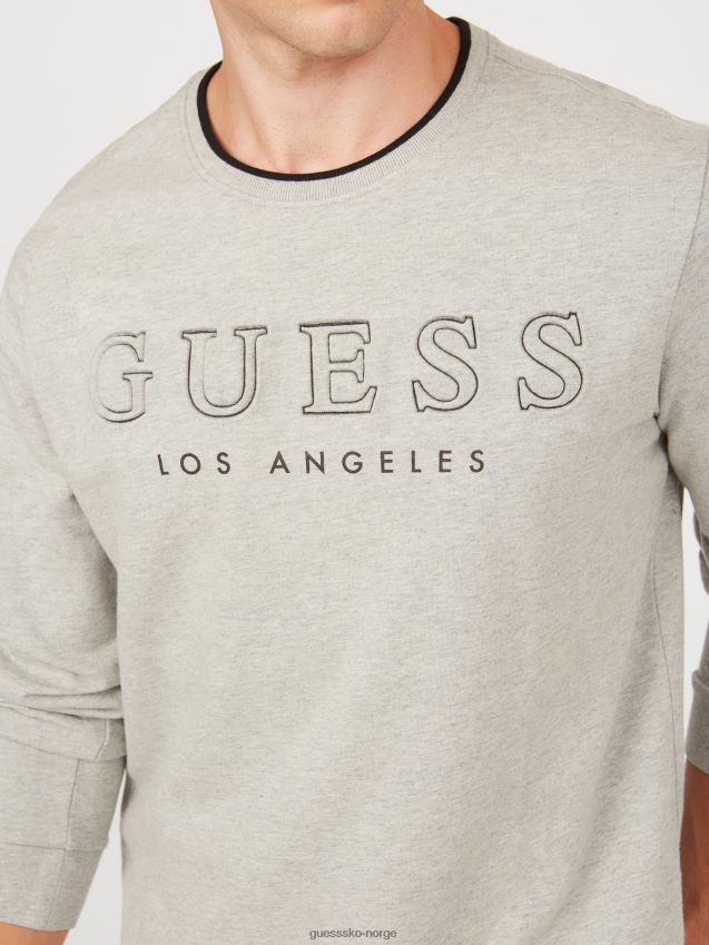 Guess lys gråmelert kalico-logo langermet t-skjorte lys gråmelert menn F0LJ808159