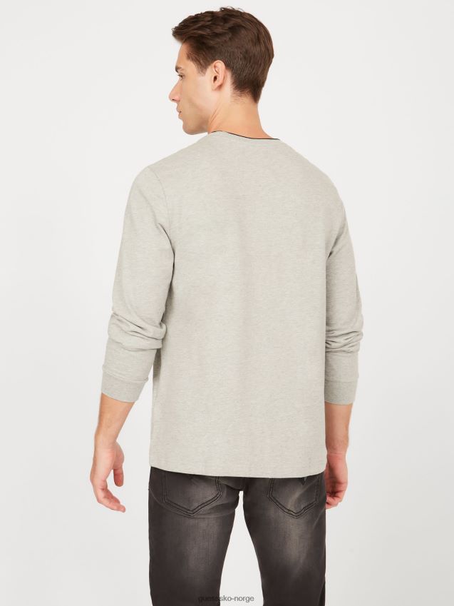 Guess lys gråmelert kalico-logo langermet t-skjorte lys gråmelert menn F0LJ808159