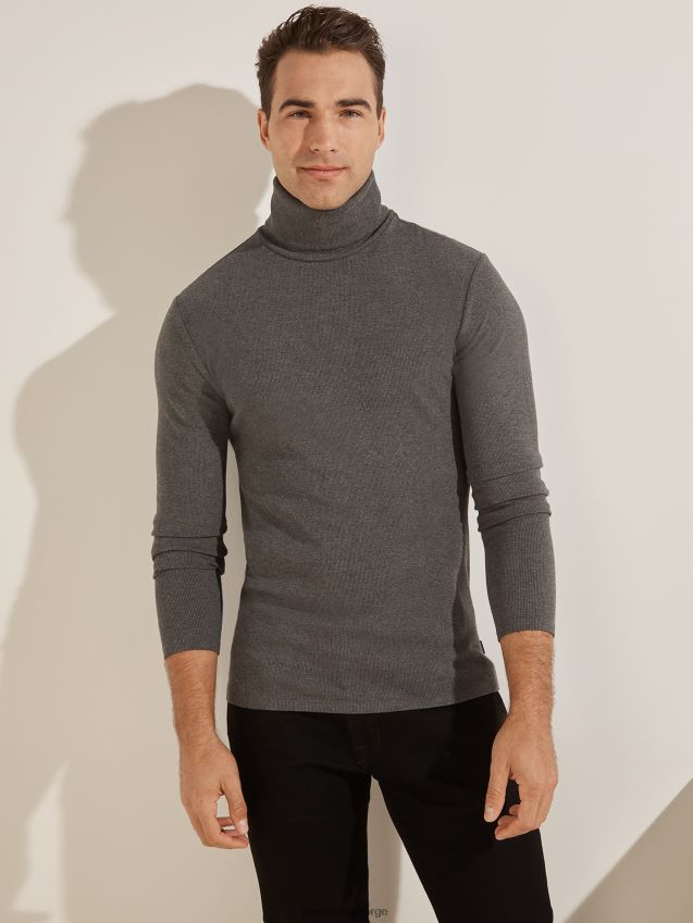 Guess mørk kulllyng mateo turtleneck t-skjorte mørk kulllyng menn F0LJ8010484