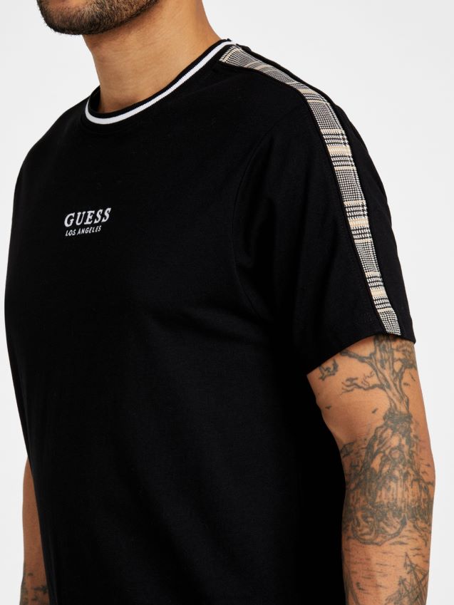 Guess manny rutete crewneck t-skjorte kulsort kulsvart menn F0LJ808036