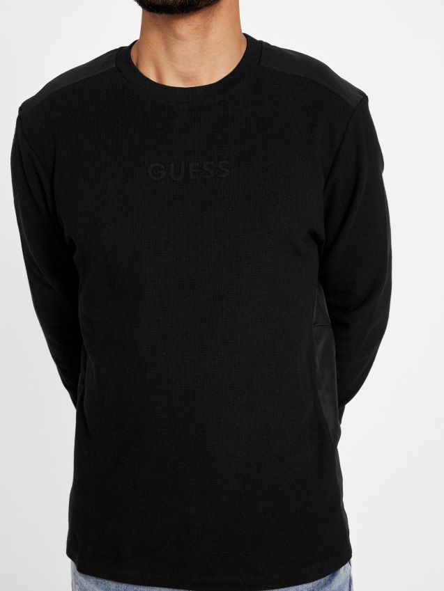 Guess nabry color-block langermet t-skjorte kulsort kulsvart menn F0LJ808026
