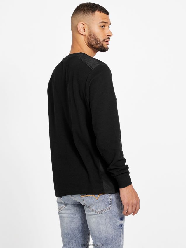 Guess nabry color-block langermet t-skjorte kulsort kulsvart menn F0LJ808026