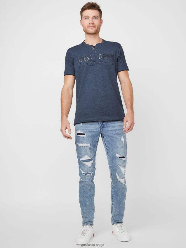 Guess offiser blå mulit edgar marled henley tee offiser blå mulit menn F0LJ808291