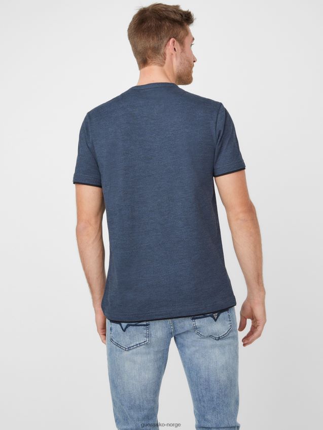 Guess offiser blå mulit edgar marled henley tee offiser blå mulit menn F0LJ808291