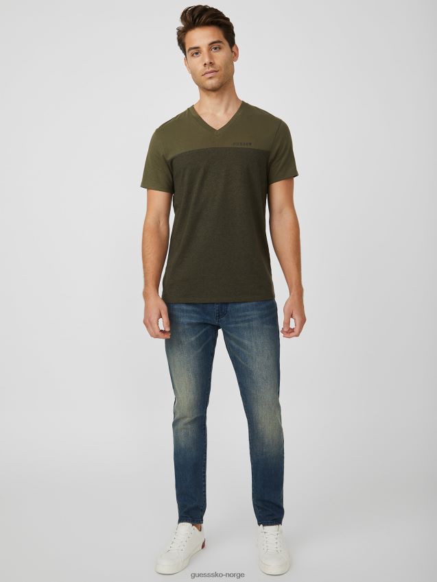 Guess oliven morgen ganton fargeblokkert v-hals t-skjorte oliven morgen menn F0LJ808399