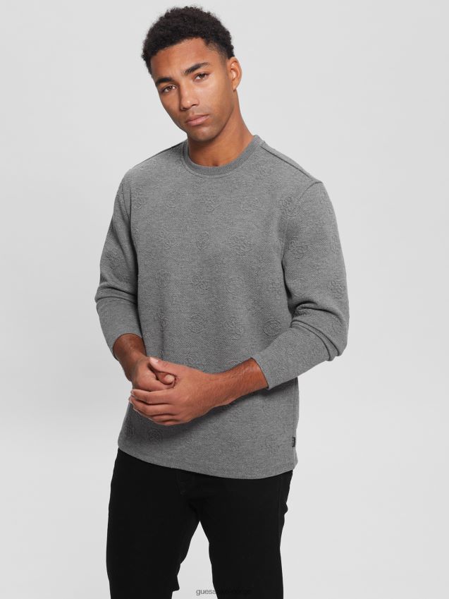 Guess peon jacquard grå øko logo jacquard langermet t-skjorte gjett peon jacquard grå menn F0LJ8010373