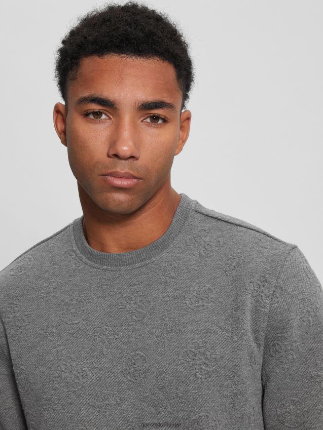 Guess peon jacquard grå øko logo jacquard langermet t-skjorte gjett peon jacquard grå menn F0LJ8010373