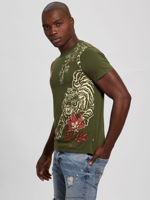Guess peyote grønn multi tiger blomsterbrodert t-skjorte peyote grønn multi menn F0LJ8010751
