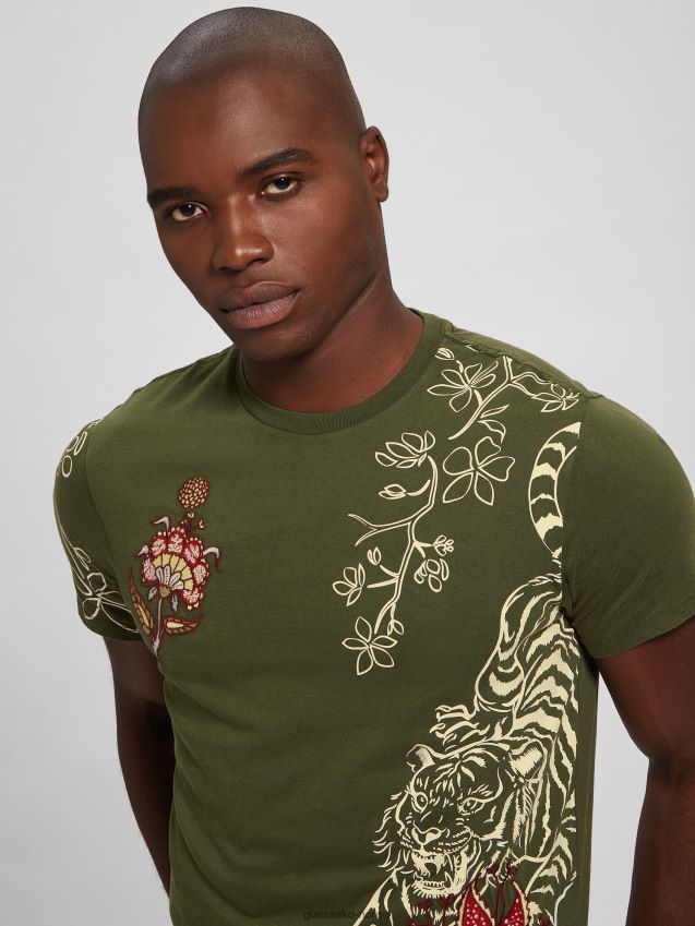 Guess peyote grønn multi tiger blomsterbrodert t-skjorte peyote grønn multi menn F0LJ8010751