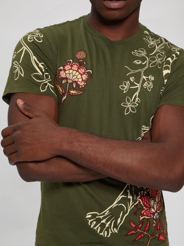Guess peyote grønn multi tiger blomsterbrodert t-skjorte peyote grønn multi menn F0LJ8010751