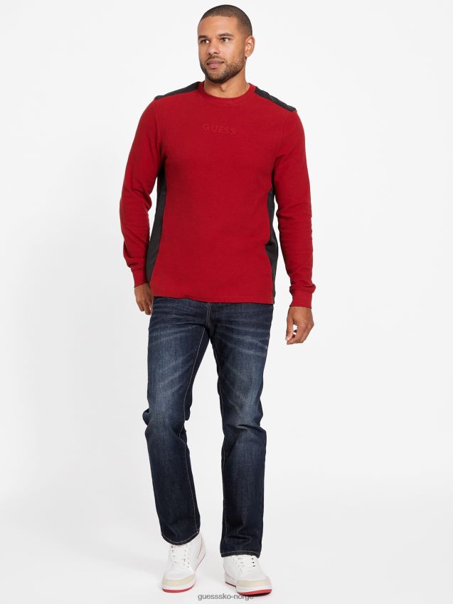 Guess rød noir nabry fargeblokk langermet t-skjorte rød noir menn F0LJ808254