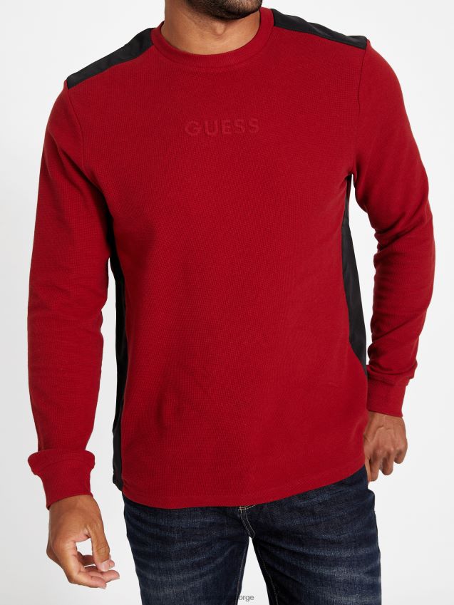 Guess rød noir nabry fargeblokk langermet t-skjorte rød noir menn F0LJ808254