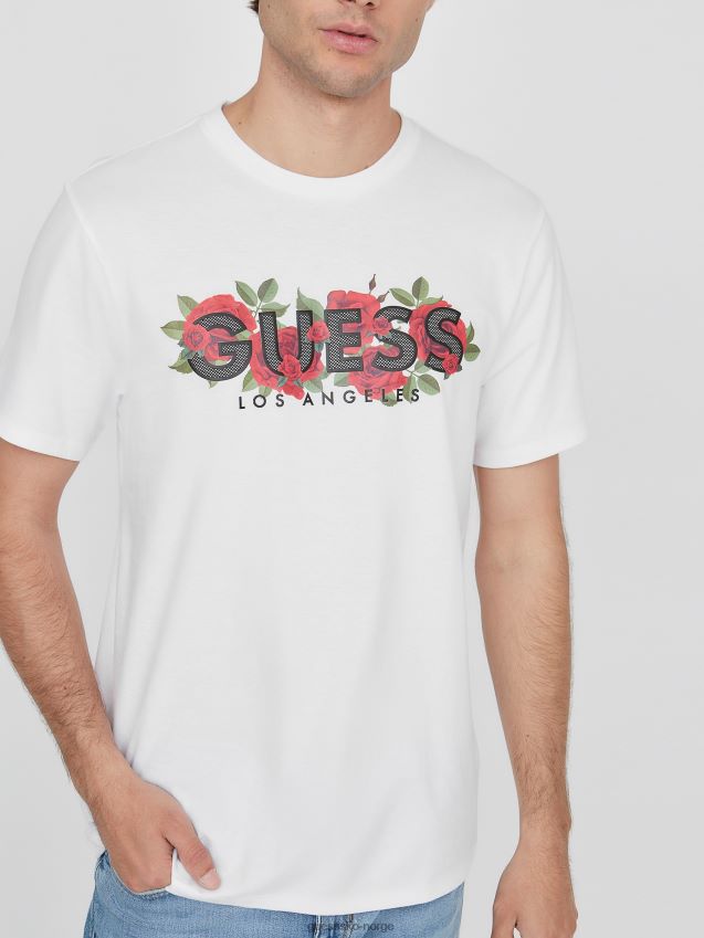Guess ren hvit eco tolk roses logo-t-skjorte Ren hvit menn F0LJ808494