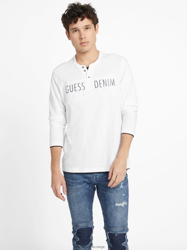 Guess ren hvit edgar-logo langermet t-skjorte Ren hvit menn F0LJ808387