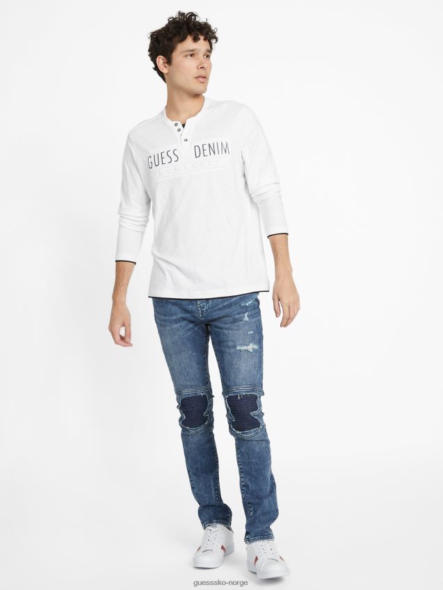 Guess ren hvit edgar-logo langermet t-skjorte Ren hvit menn F0LJ808387