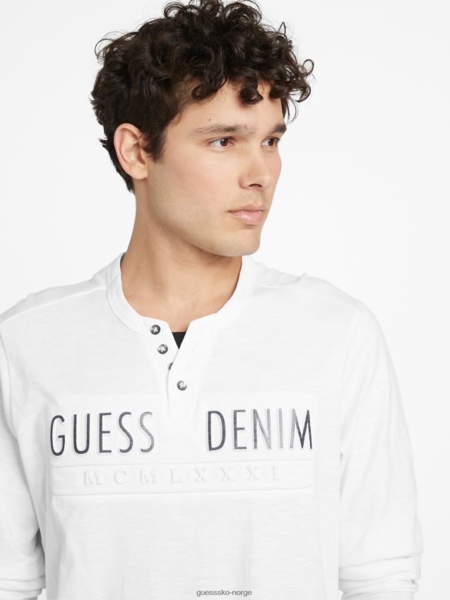 Guess ren hvit edgar-logo langermet t-skjorte Ren hvit menn F0LJ808387