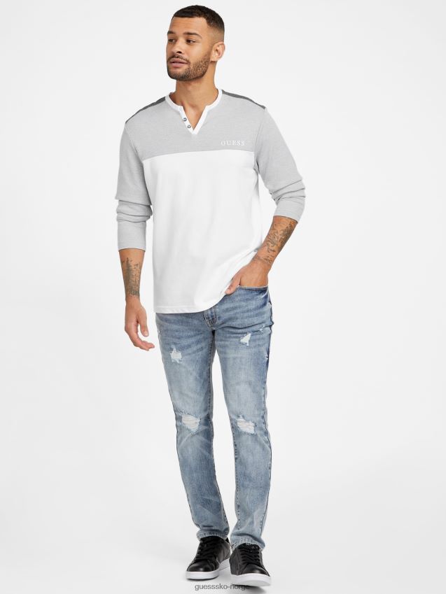 Guess ren hvit harman v-hals langermet t-skjorte Ren hvit menn F0LJ808369