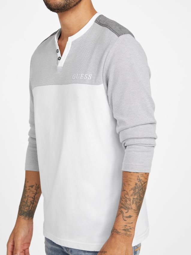 Guess ren hvit harman v-hals langermet t-skjorte Ren hvit menn F0LJ808369
