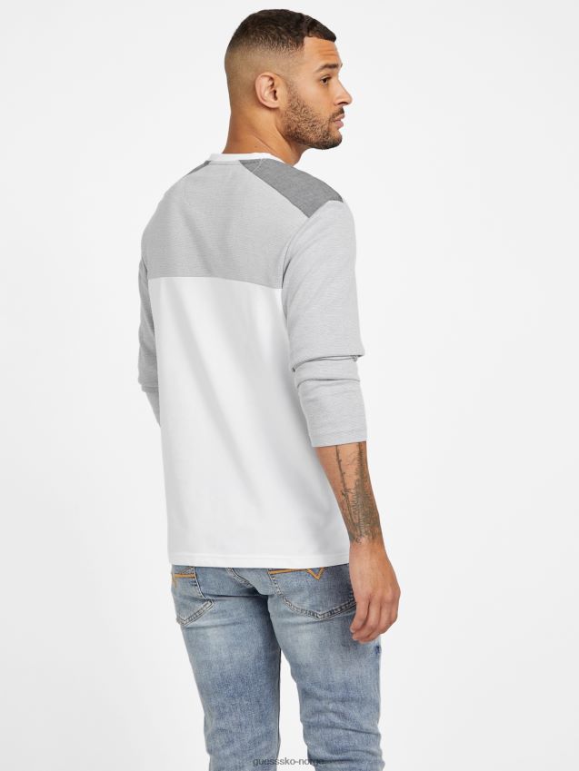 Guess ren hvit harman v-hals langermet t-skjorte Ren hvit menn F0LJ808369