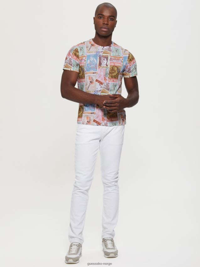 Guess ren hvit multi øko global postkort-t-skjorte ren hvit multi menn F0LJ8010831