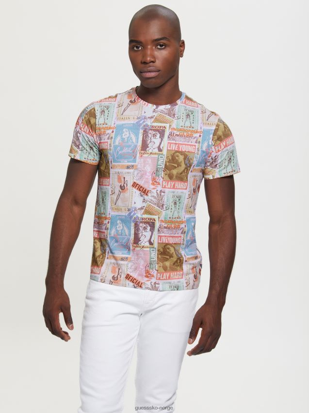 Guess ren hvit multi øko global postkort-t-skjorte ren hvit multi menn F0LJ8010831