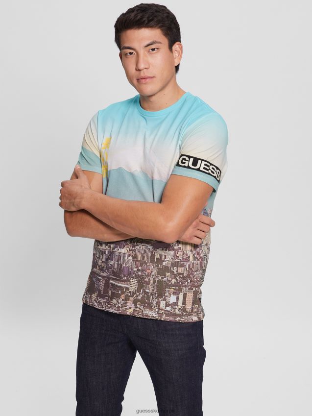 Guess ren hvit multi øko tokyo bybilde t-skjorte ren hvit multi menn F0LJ8010828