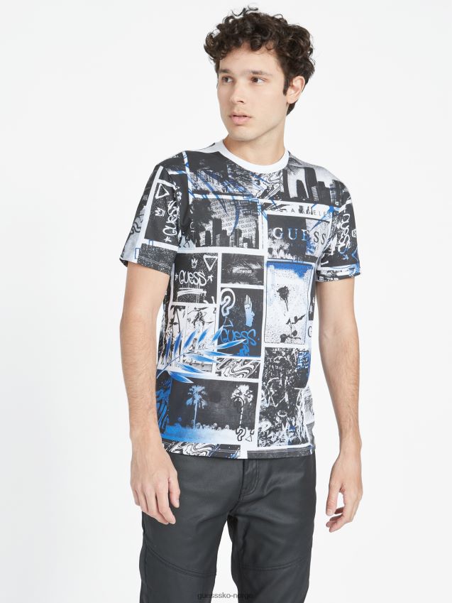 Guess ren hvit multi ronan collage crewneck t-skjorte ren hvit multi menn F0LJ808500