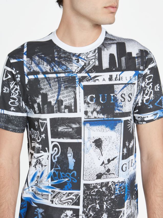 Guess ren hvit multi ronan collage crewneck t-skjorte ren hvit multi menn F0LJ808500