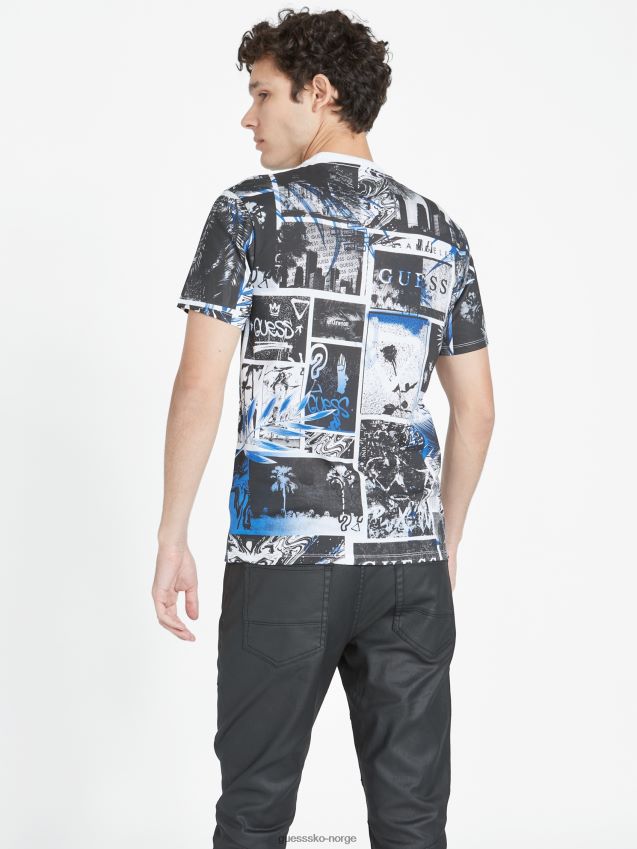 Guess ren hvit multi ronan collage crewneck t-skjorte ren hvit multi menn F0LJ808500