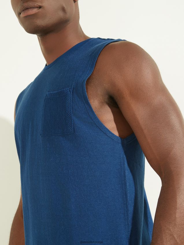 Guess rigel blå multi-hamp bomull muskel t-skjorte rigel blå multi menn F0LJ8010592