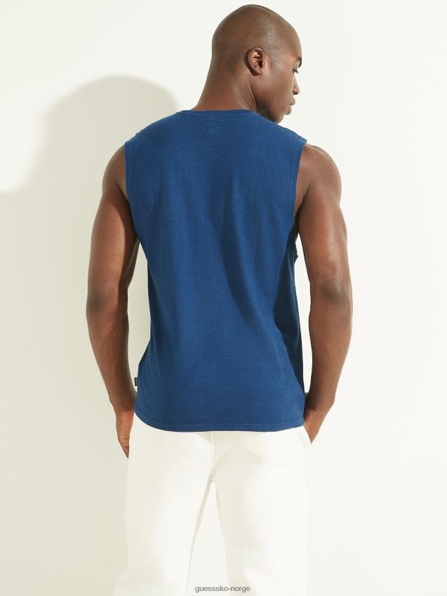 Guess rigel blå multi-hamp bomull muskel t-skjorte rigel blå multi menn F0LJ8010592