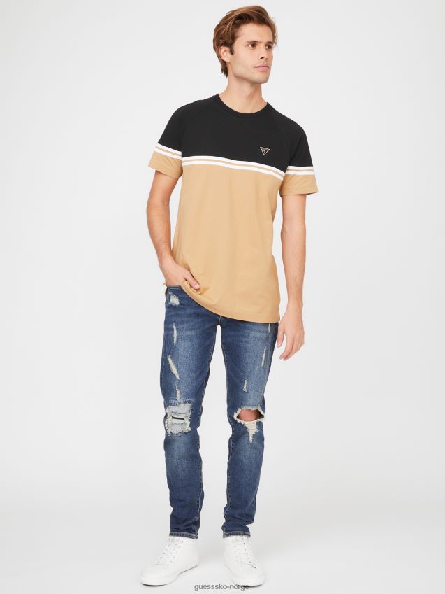 Guess ristet taupe kido fargeblokk-t-skjorte ristet taupe menn F0LJ808408