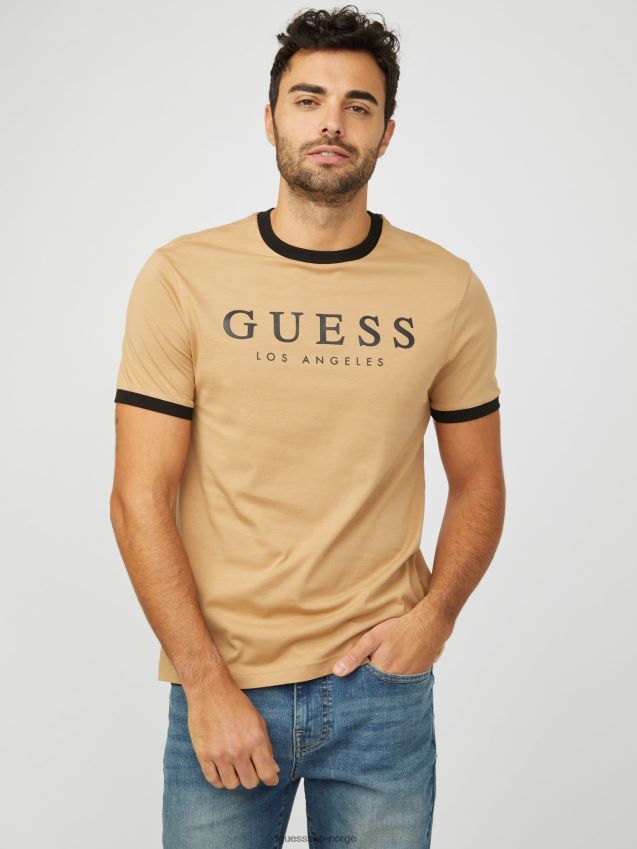 Guess ristet taupe kirk logo crew tee ristet taupe menn F0LJ808031