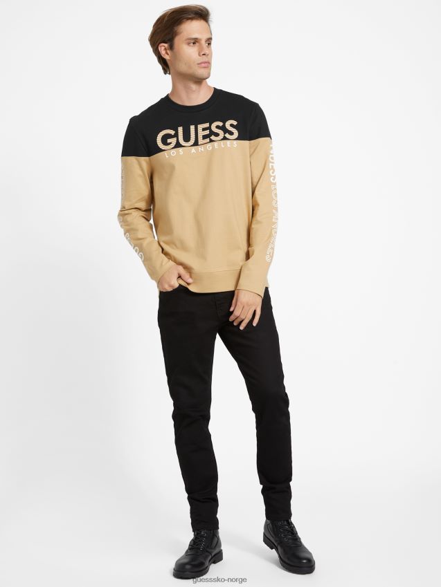 Guess ristet taupe øko zioin fargeblokk langermet t-skjorte ristet taupe menn F0LJ808081