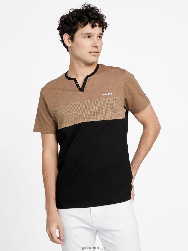 Guess ristet taupe multi hanz fargeblokk-t-skjorte ristet taupe multi menn F0LJ808450