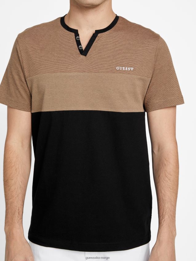 Guess ristet taupe multi hanz fargeblokk-t-skjorte ristet taupe multi menn F0LJ808450