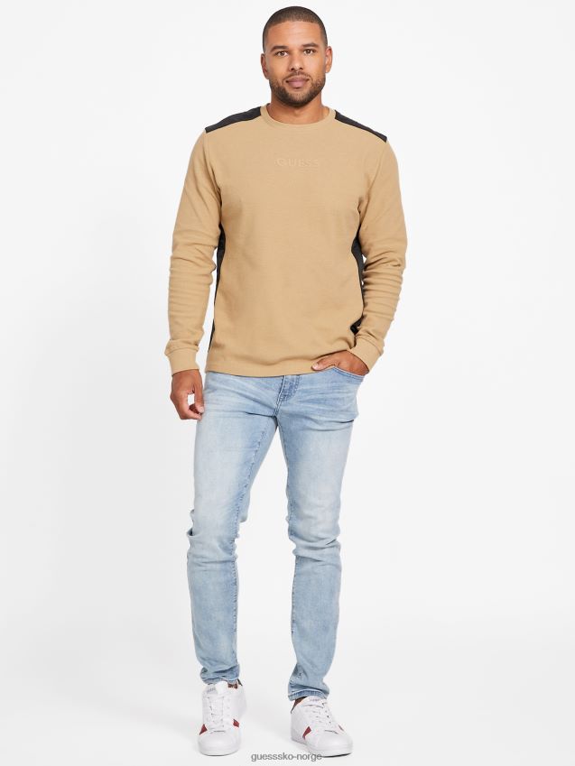 Guess ristet taupe nabry fargeblokk langermet t-skjorte ristet taupe menn F0LJ807842