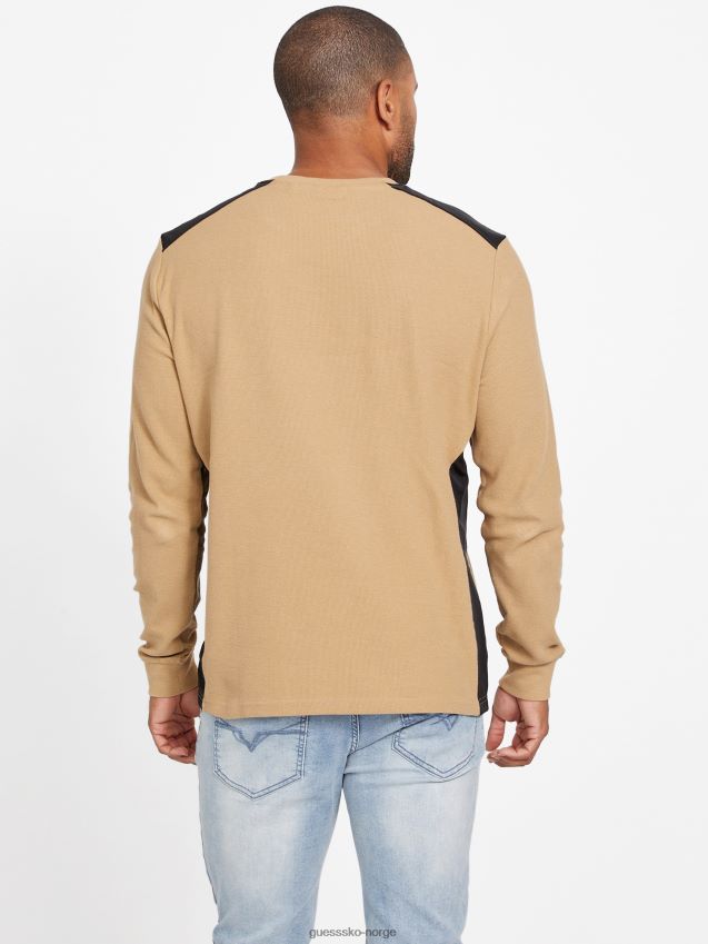 Guess ristet taupe nabry fargeblokk langermet t-skjorte ristet taupe menn F0LJ807842