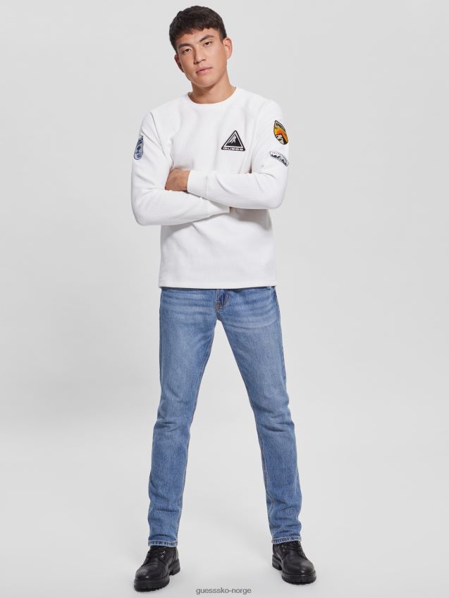 Guess salthvit multi myles langermet t-skjorte med patch salt hvit multi menn F0LJ8010381