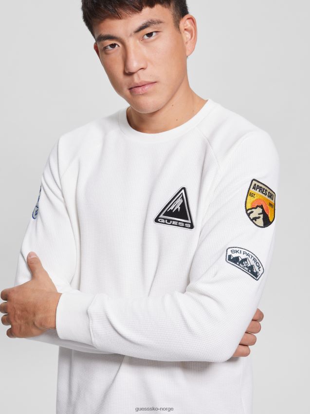 Guess salthvit multi myles langermet t-skjorte med patch salt hvit multi menn F0LJ8010381